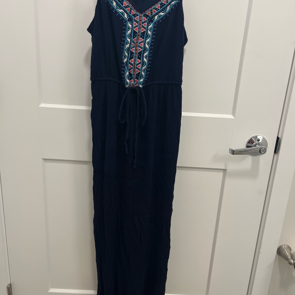 Lily Rose Dark Blue Maxi Dress with Colorful Embroidery